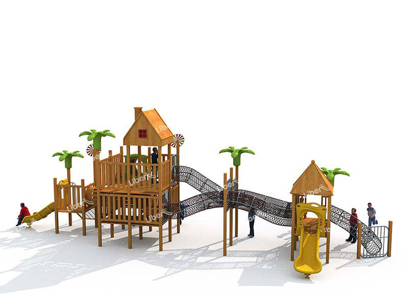 Outdoor Parent-child Playground Wooden Combined Slide